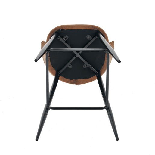 Conjunto de 4 bancos altos com encosto estofados em couro sintético marrom vintage e pernas metálicas pretas, altura total 97 cm, altura do assento 72 cm, design ergonômico e elegante, ideal para balcão, ilha ou sala de jantar, estilo industrial moderno.