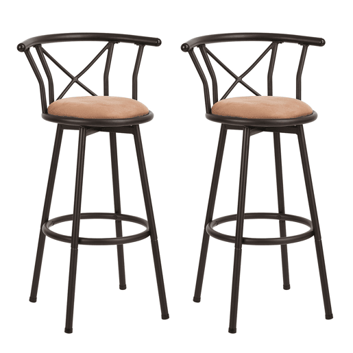 Cadeira Alta De Bar Com Encosto, Estrutura De Metal E Assento De Tecido, Estilo Moderno, Ideal Para Cozinha Ou Bar, Conjunto Com 2 Unidades, Marrom