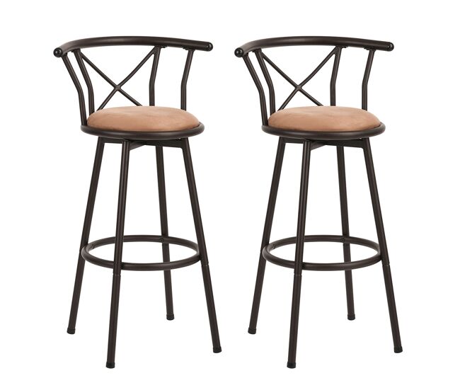 Silla de bar alta con respaldo, estructura de metal y asiento de tela, estilo moderno, ideal para cocina o barra, set de 2 unidades, marrón