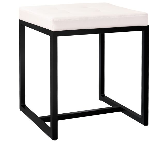 Taburete barci con marco negro simil cuero crema 40x40x48 cm