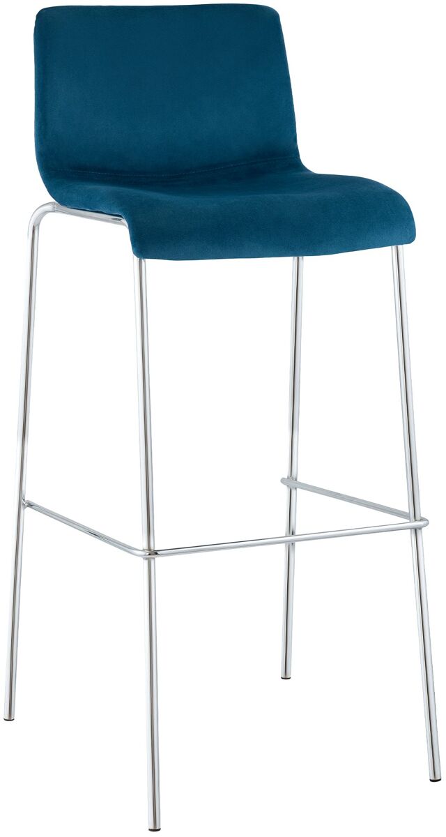 Taburete de barra hover tapizado en terciopelo con estructura de cuatro patas cromada azul 48x43x100 cm