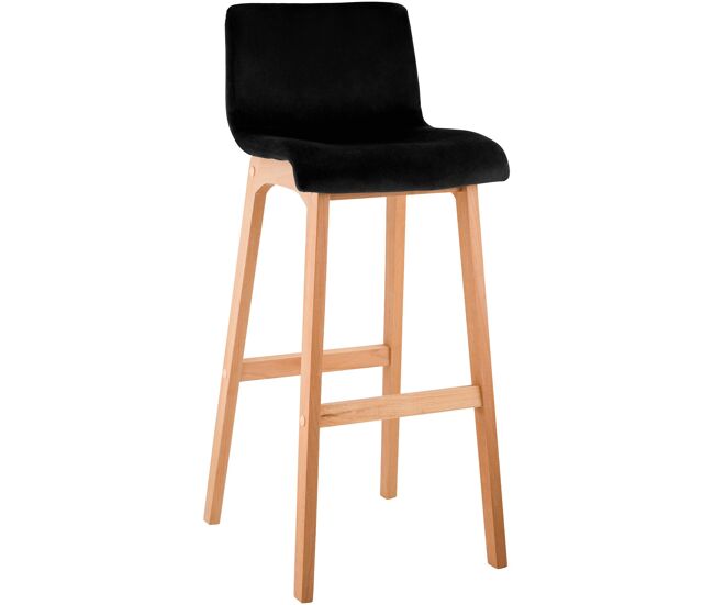 Taburete de bar hover terciopelo estructura de cuatro patas natura negro 46x41x101 cm