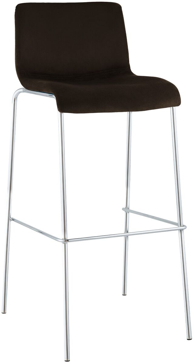 Taburete de barra hover tapizado en terciopelo con estructura de cuatro patas cromada marrón 48x43x100 cm