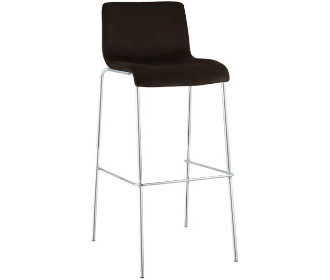 Taburete de barra hover tapizado en terciopelo con estructura de cuatro patas cromada marrón 48x43x100 cm