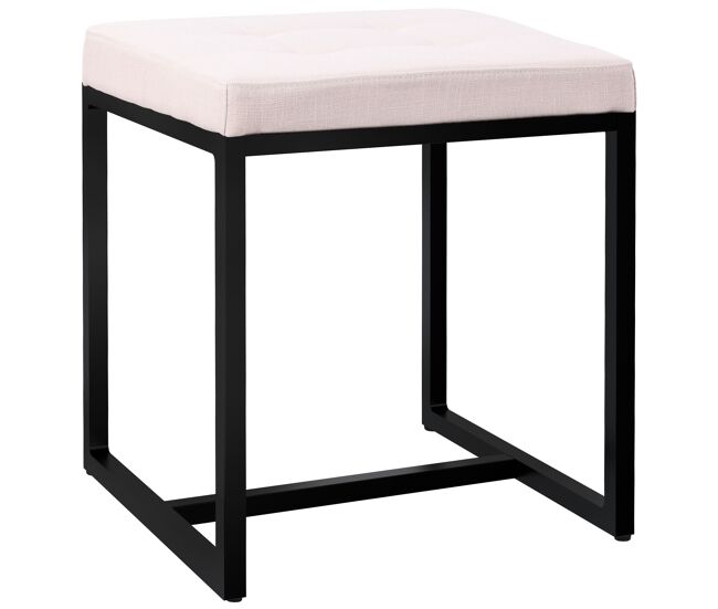 Taburete barci con marco negro tela crema 40x40x48 cm