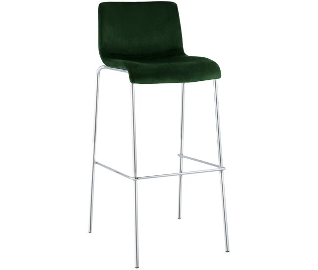 Taburete de barra hover tapizado en terciopelo con estructura de cuatro patas cromada verde 48x43x100 cm