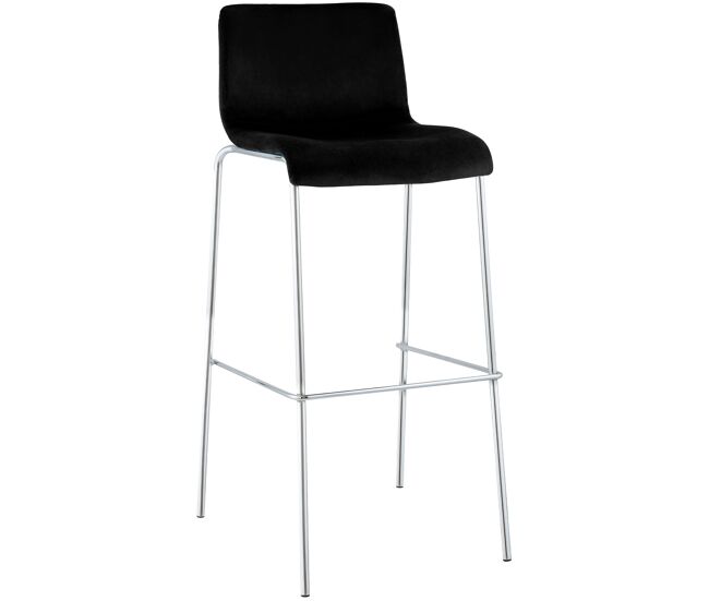 Taburete de barra hover tapizado en terciopelo con estructura de cuatro patas cromada negro 48x43x100 cm