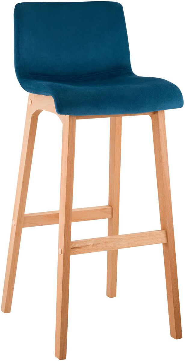 Taburete de bar hover terciopelo estructura de cuatro patas natura azul 46x41x101 cm