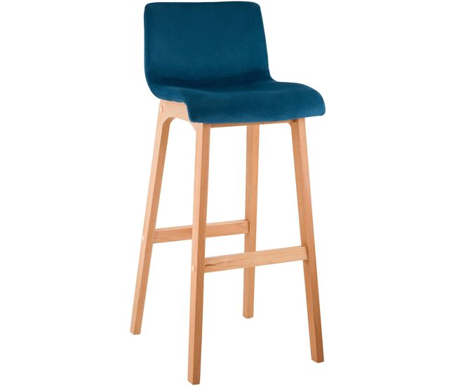 Taburete de bar hover terciopelo estructura de cuatro patas natura azul 46x41x101 cm