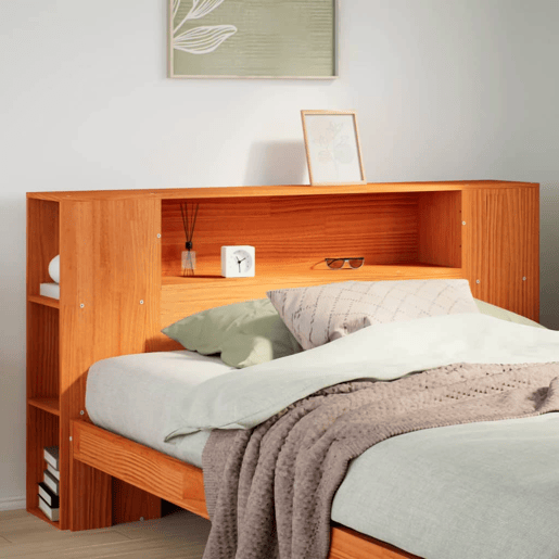 Cabeceira - Cabeceira de cama com arrumação 135 cm pinho maciço castanho-mel