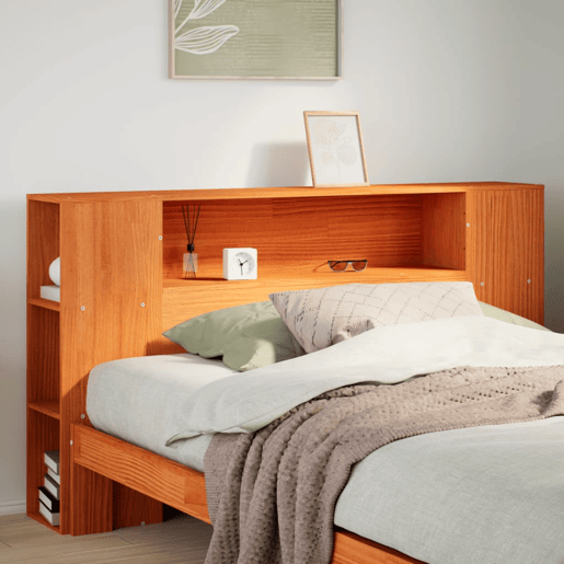 Cabeceira - Cabeceira de cama com arrumação 140 cm pinho maciço castanho-mel