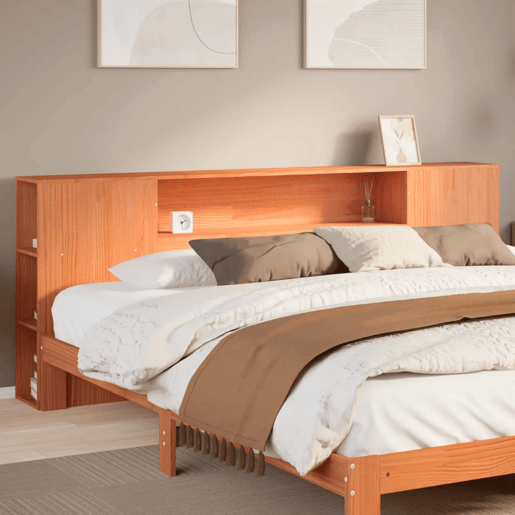 Cabeceira - Cabeceira de cama com arrumação 200 cm pinho maciço castanho-mel