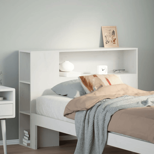 Cabeceira - Cabeceira de cama com arrumação 75 cm madeira de pinho maciça branco