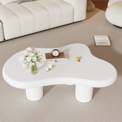 Mesa de centro irregular em forma de nuvem 97x67x32cm - MDF com almofadas de feltro, superfície lacada - Creativa