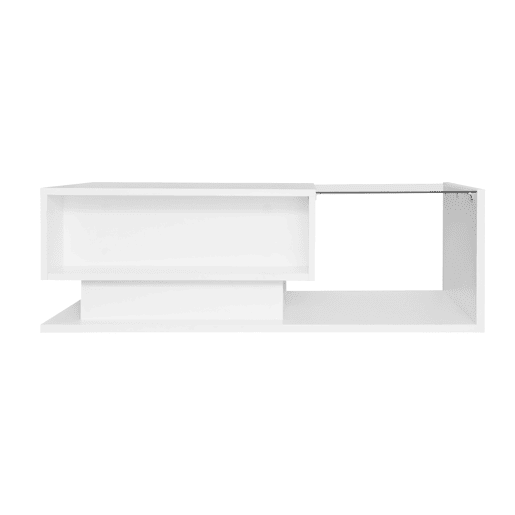 Mesa de centro 100x50x32 cm - com tampo de vidro e gavetas, resistente a riscos, com 1 gaveta, com iluminação LED, estilo moderno - Branco hochglanz