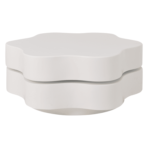 Mesa de centro 74,8 x 67,5 x 31 cm - Mesa de café em forma de flor, tampo giratório 360°, com 2 prateleiras, cor creme