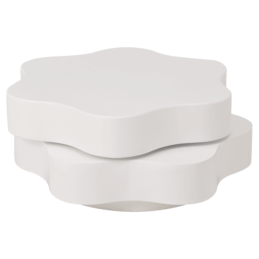 Mesa de centro 74,8 x 67,5 x 31 cm - Mesa de café em forma de flor, tampo giratório 360°, com 2 prateleiras, cor creme