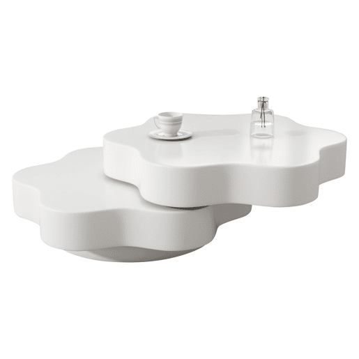 Mesa de centro 74,8 x 67,5 x 31 cm - Mesa de café em forma de flor, tampo giratório 360°, com 2 prateleiras, cor creme