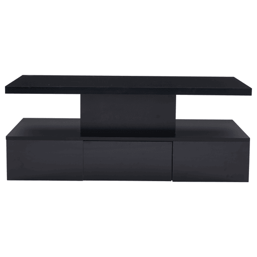 Mesa de centro LED com 2 níveis - Mesa de sala com luz LED de 16 cores, prateleira de exposição e gaveta deslizante - Preto