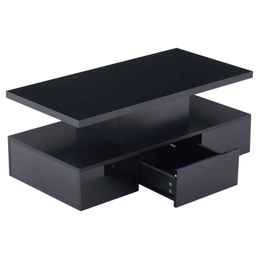 Mesa de centro LED com 2 níveis - Mesa de sala com luz LED de 16 cores, prateleira de exposição e gaveta deslizante - Preto