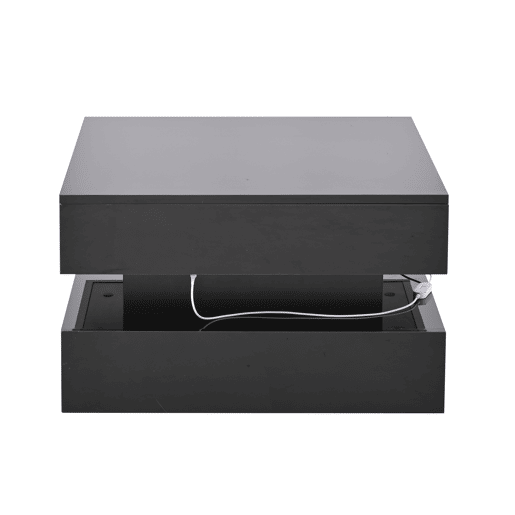 Mesa de centro 65x65x38,5 cm - Mesa de sala elevável, mesa auxiliar, mesa de café com LED, 2 gavetas, design geométrico - Preto