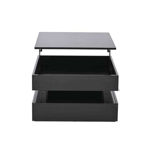 Mesa de centro 65x65x38,5 cm - Mesa de sala elevável, mesa auxiliar, mesa de café com LED, 2 gavetas, design geométrico - Preto