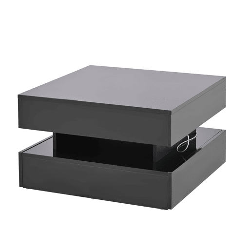 Mesa de centro 65x65x38,5 cm - Mesa de sala elevável, mesa auxiliar, mesa de café com LED, 2 gavetas, design geométrico - Preto