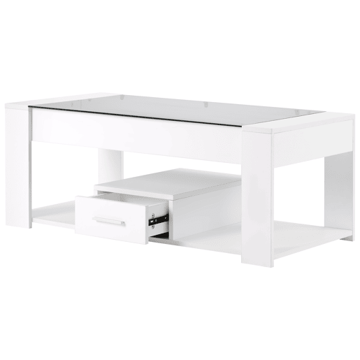 Mesa de sala 100x50x40 cm - Com superfície de vidro, compartimentos e arrumação - Branca