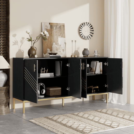 Aparador de mdf com 4 portas,preto