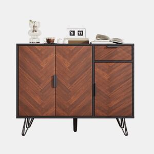 Aparador de mdf e painel de partículas com 3 portas e 1 gaveta,preto+natural