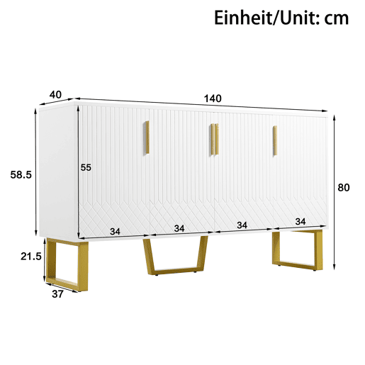 Aparador de mdf com 4 portas,branco Aparador de mdf com 4 portas,branco