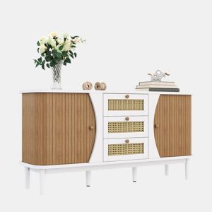 Aparador de painel de partículas com 2 portas e 3 gavetas,natural+branco