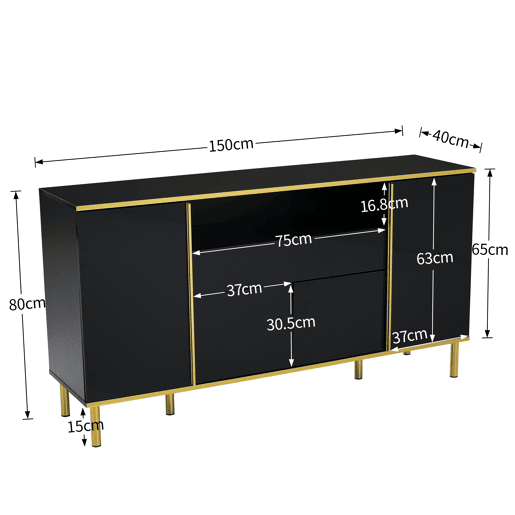 Aparador de mdf e painel de partículas com 4 portas,1 gaveta e luz led,preto