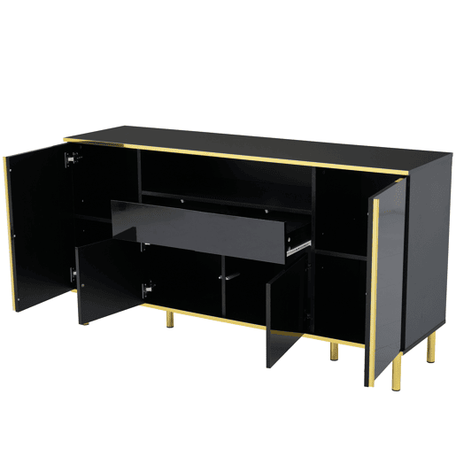 Aparador de mdf e painel de partículas com 4 portas,1 gaveta e luz led,preto