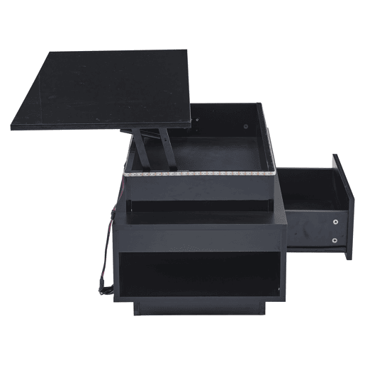 Mesa de centro 96x45x40 cm - Mesa de café elevável com arrumação oculta e gaveta - Preto Mesa de centro 96x45x40 cm - Mesa de café elevável com arrumação oculta e gaveta - Preto