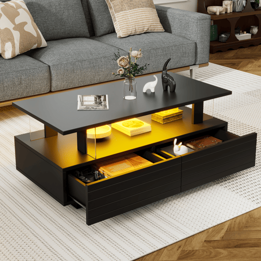 Mesa de centro LED - Características de armazenamento - Preto Mesa de centro LED - Características de armazenamento - Preto