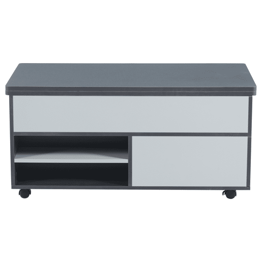 Mesa de centro 100x98x65 cm - Mesa de café elevável com arrumação oculta e prateleira, mesa multifuncional com rodas e gavetas - Cinza-branco