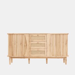 Aparador de painel de partículas com 2 portas e 3 gavetas,natural