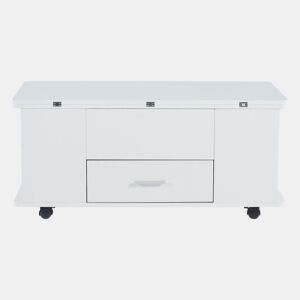 Mesa de centro elevável - Mesa de sala multifuncional 4 em 1 com 4 bancos e gavetas - Branca