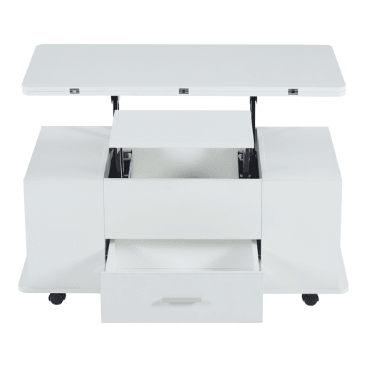 Mesa de centro elevável - Mesa de sala multifuncional 4 em 1 com 4 bancos e gavetas - Branca Mesa de centro elevável - Mesa de sala multifuncional 4 em 1 com 4 bancos e gavetas - Branca