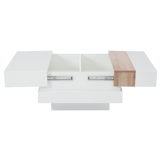 Mesa auxiliar 70x70x39 cm - Mesa de centro com tampo extensível, arrumação oculta, branca + cor principal