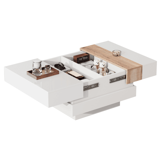 Mesa auxiliar 70x70x39 cm - Mesa de centro com tampo extensível, arrumação oculta, branca + cor principal