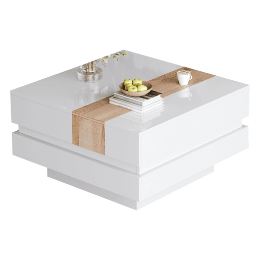 Mesa auxiliar 70x70x39 cm - Mesa de centro com tampo extensível, arrumação oculta, branca + cor principal