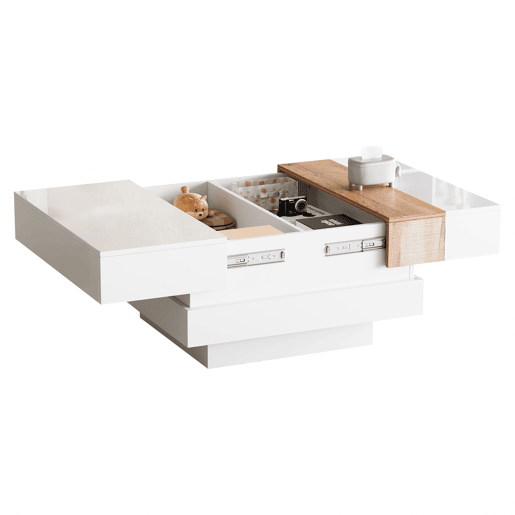 Mesa auxiliar 70x70x39 cm - Mesa de centro com tampo extensível, arrumação oculta, branca + cor principal