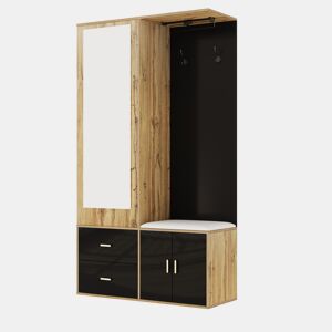 Móvel de entrada de painel de partículas com sapateira e espelho,natural+preto