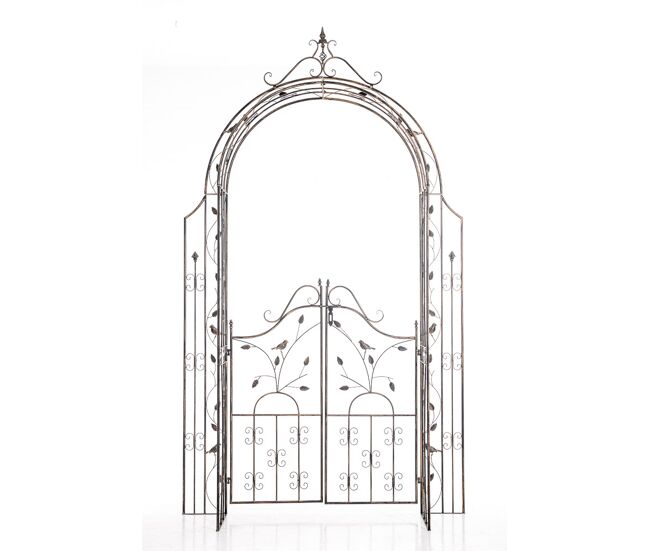 Arco de flores para jardín con puerta grenada metal bronce 36x144x270 cm