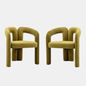 Cadeiras de jantar de 2 peças - design moderno, estofadas - verde azeitona