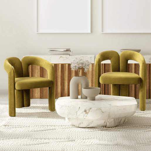 Cadeiras de jantar de 2 peças - design moderno, estofadas - verde azeitona