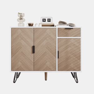 Aparador de mdf e painel de partículas com 3 portas e 1 gaveta,branco+natural