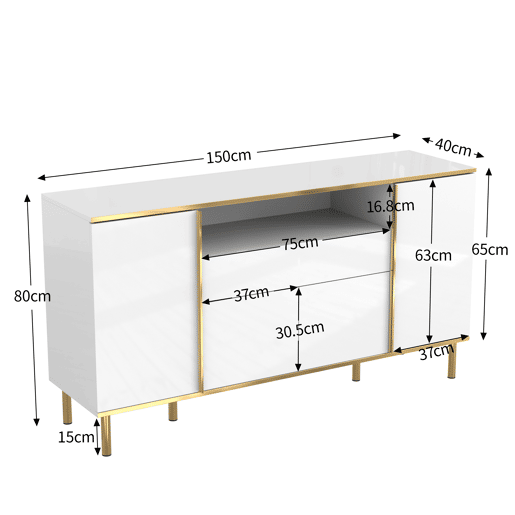 Aparador de mdf e painel de partículas com 4 portas,1 gaveta e luz led,branco